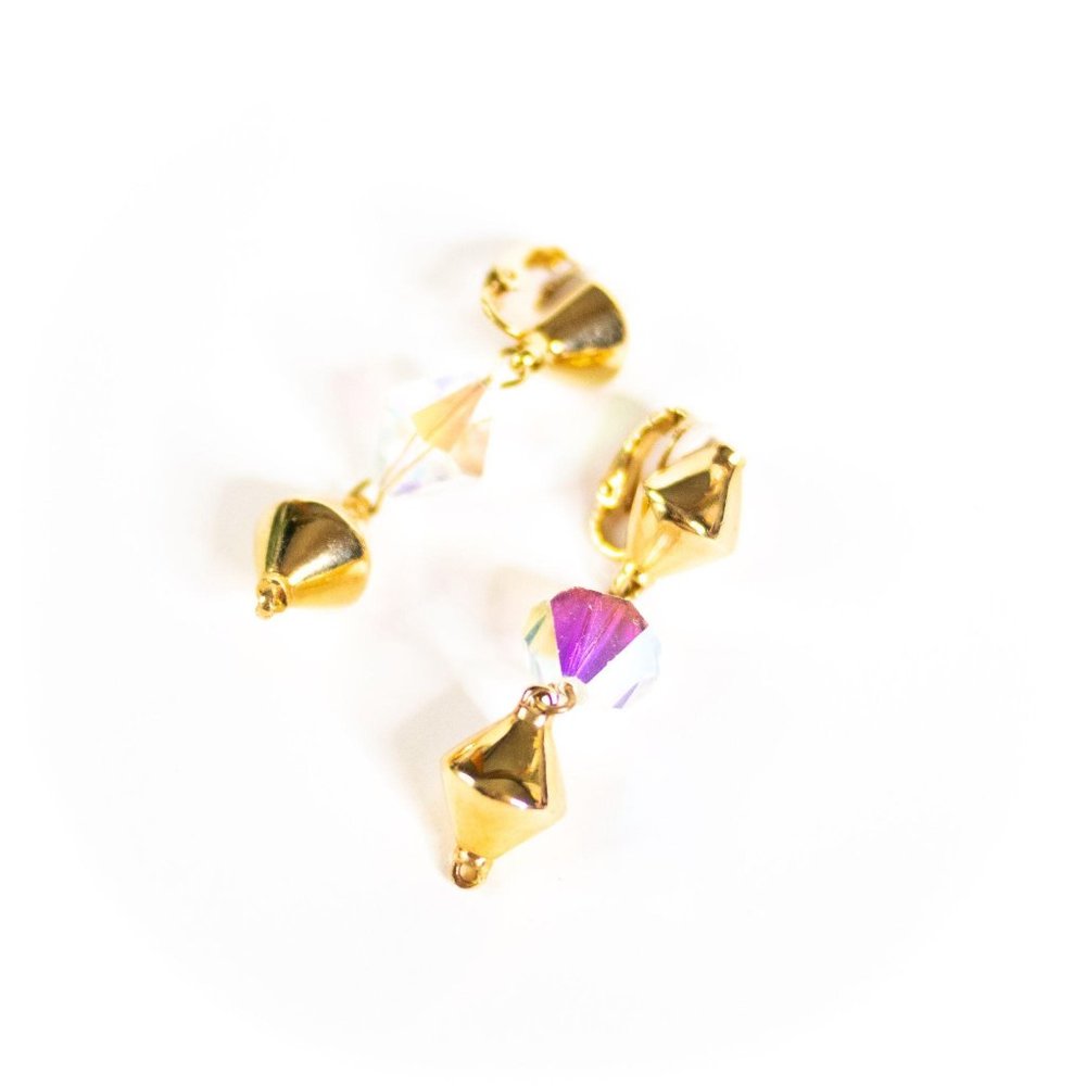 Gold and Aurora Borealis Dangling Earrings